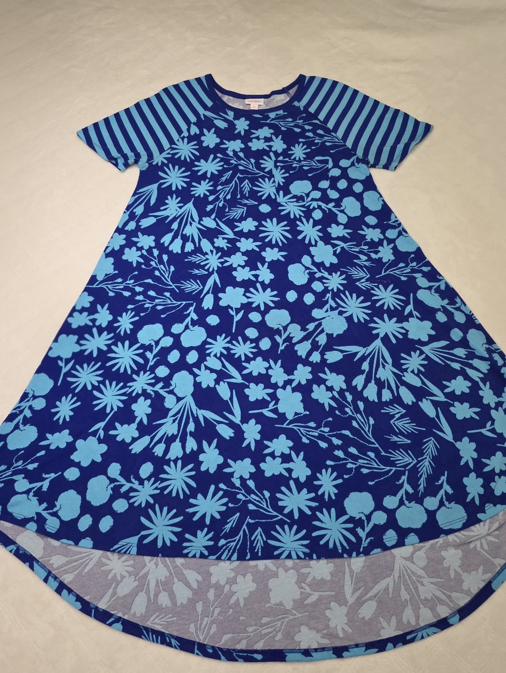 LuLaRoe Blue Floral & Stripe A-Line Dress